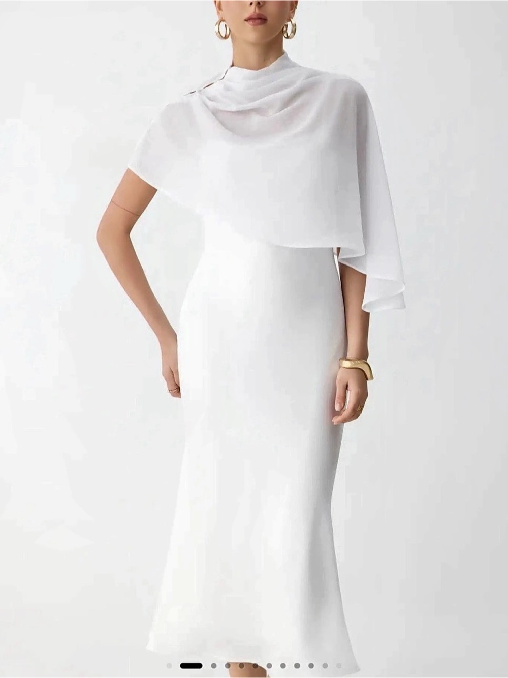 SATIN HIGH NECK CAPE SLEEVE MAXI DRESS